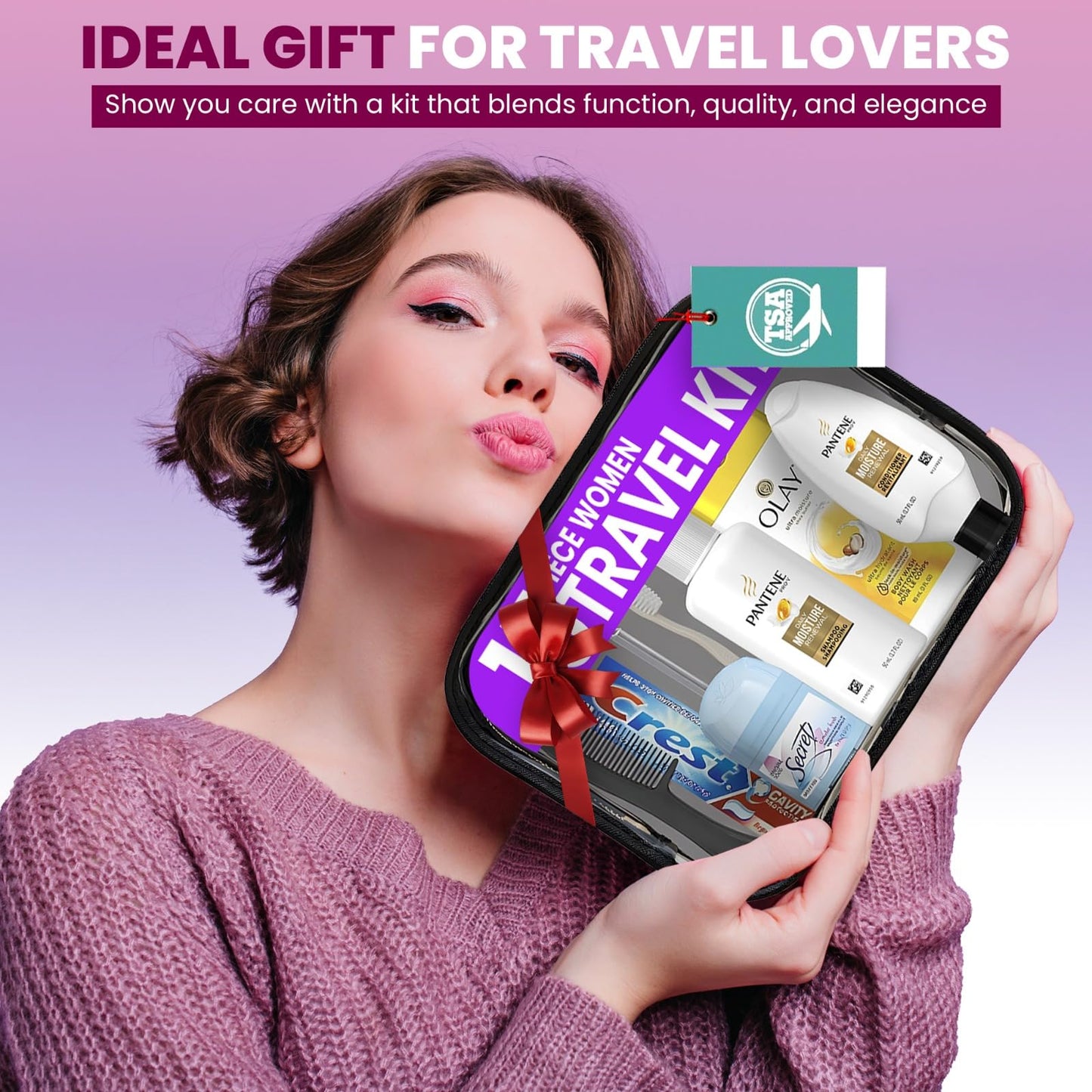 Trektote Travel Toiletry Kit For Women – 15 Piece Set of Premium Travel Size Toiletries, TSA Compliant Travel Essentials, Includes Shampoo And Conditioner, Body Wash, Toiletry Bag & More