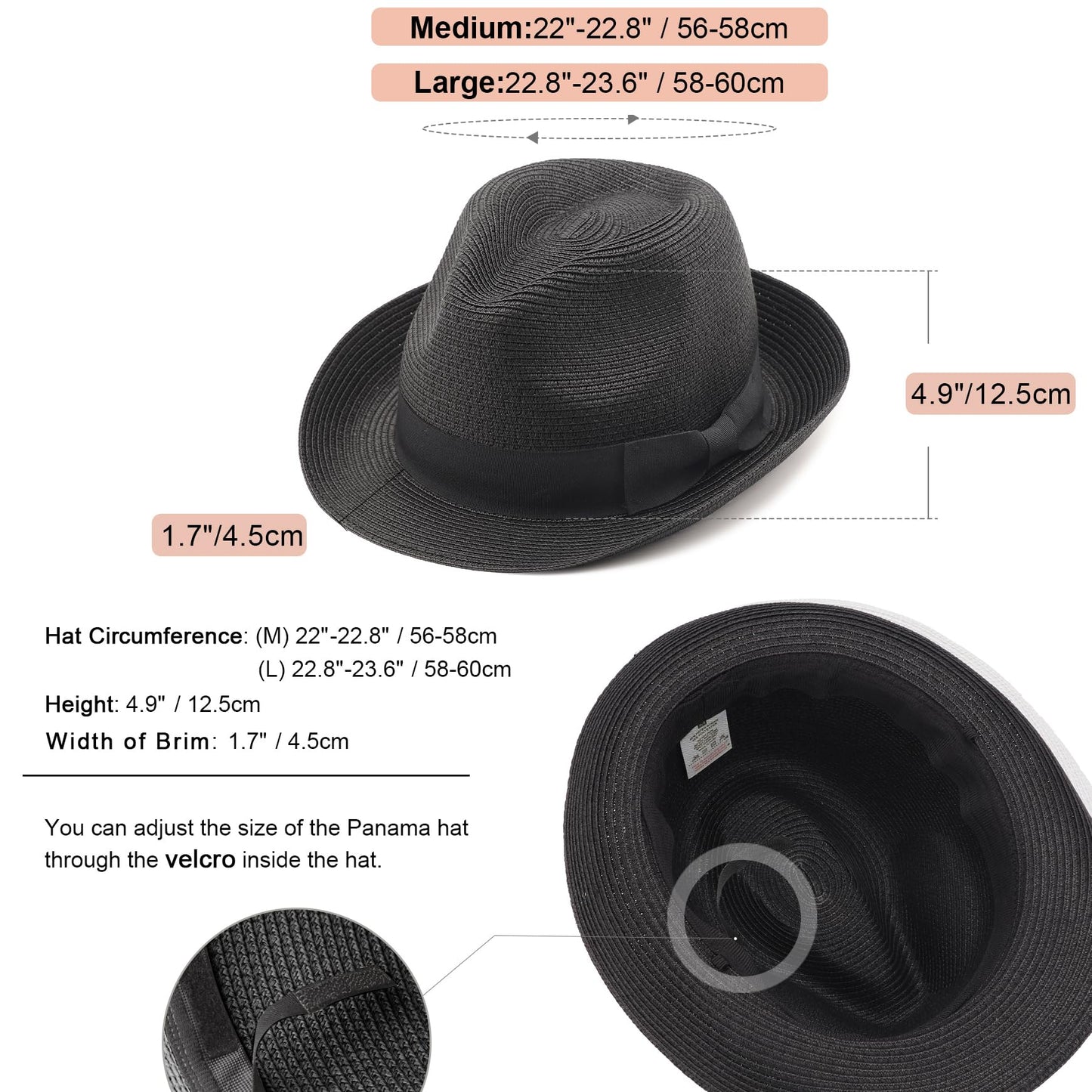 DRESHOW Women Straw Sun Hat Short Brim Panama Travel Fedora Beach Cap Roll up Summer Hat for Women Men UPF 50+