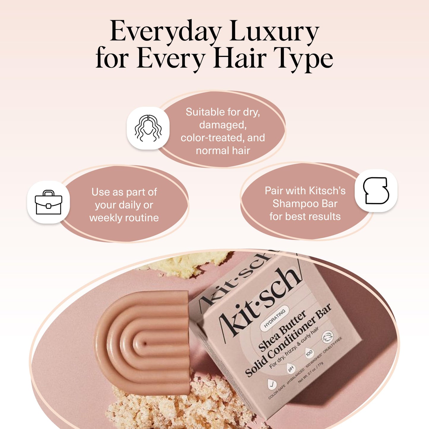 Kitsch Shea Butter Conditioner Bar – Shea Moisture Conditioner for Soft, Hydrated Hair – Solid Hair Conditioner for Hair Care – Paraben, Sulfate & Silicone-Free, Vegan, Made in USA - 2.7 oz