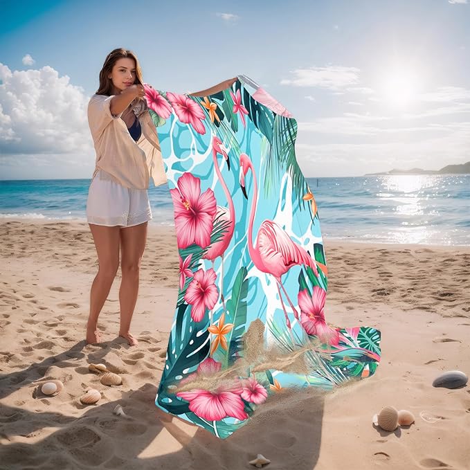 Beach Blanket Waterproof Sandproof, Flamingo Oversized Extra Large Picnic Mat 83"×95"/8 × 7 FT for 1-7 Adults for Travel Camping Hiking, Quick Drying Lightweight Outdoor Beach Vacation Essentials