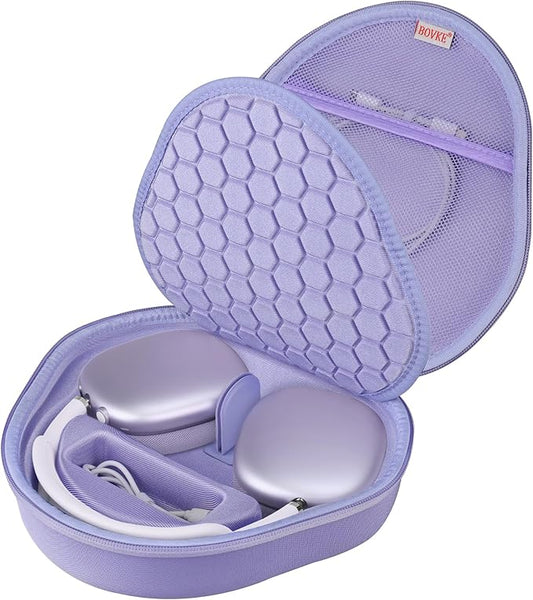 BOVKE Hard Carrying Case with Sleep Mode for Apple AirPods Max Wireless Over-Ear Headphones, AirPods Max Protective Portable Storage Bag with Mesh Pocket for Headphone Accessories, Purple