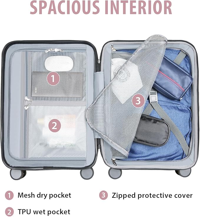 KROSER Hardside Expandable Carry On Luggage with Spinner Wheels & Built-in TSA Lock, Durable Suitcase Rolling Luggage with USB Port, Carry-On 20-Inch, Matte Purple/Pink