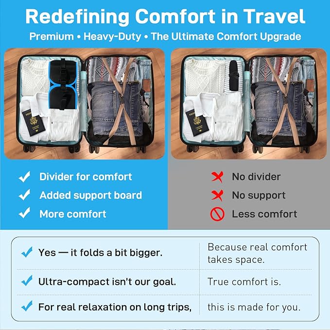 Airplane Foot Hammock, Foot Hammock for Travel Accessories with Ergonomic Removable Foot Divider Design, Airplane Foot Rest, Premium Comfortable Memory Foam & Hardboard for No Feet Clashing(Large)