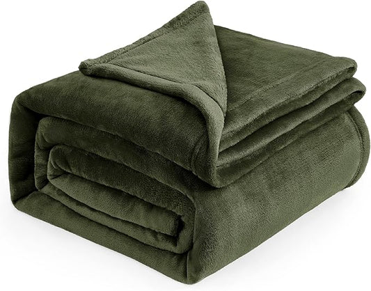 Bedsure Fleece Blanket Queen Blanket Olive Green - Bed Blanket Soft Lightweight Plush Fuzzy Cozy Luxury Microfiber, 90x90 inches