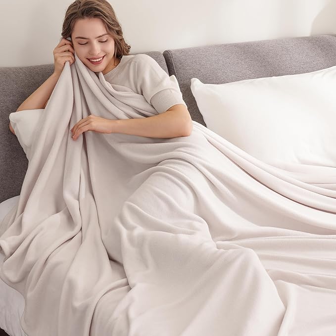 Berkshire Blanket Microfleece King Size Bed Blanket Macadamia,Lightweight Soft Breathable Plush Micro Fleece Blanket for Bed Couch Sofa,90x108 Inches