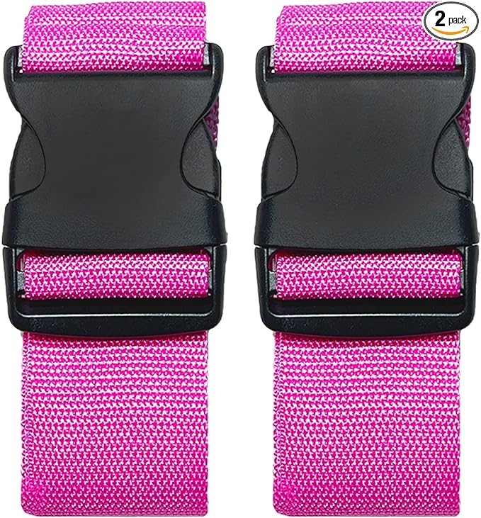 2 Pack Suitcase Belts, Adjustable Luggage Straps, Bright Colors Travel Packing Straps with Quick Release Buckle (Pink)