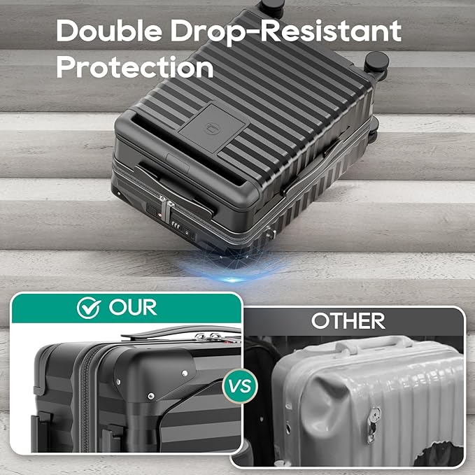 Joyway 20 Inch Carry on Luggage with Front Pocket, PC Hardshell Carry-on Suitcase with USB Port and Cup Holder, 21.5x14.2x9 Airline Approved, Luggage with Spinner Wheels and TSA Lock (Grey)