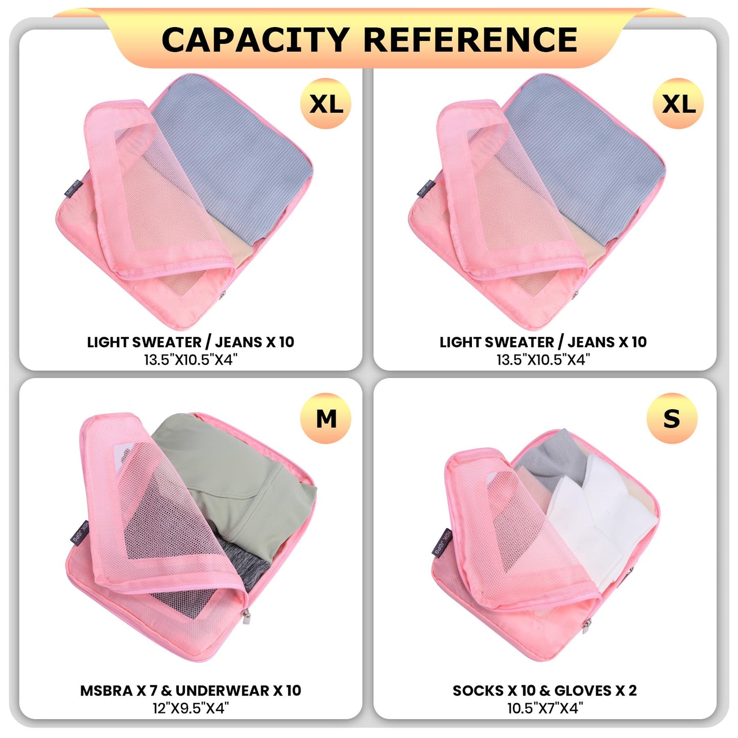 HDKJDPG 4 Set Ultralight Compression Packing Cubes Travel for Suitcases ，Compressible Mesh Packing Cubes for Travel Women Packing Organizers (Pink)