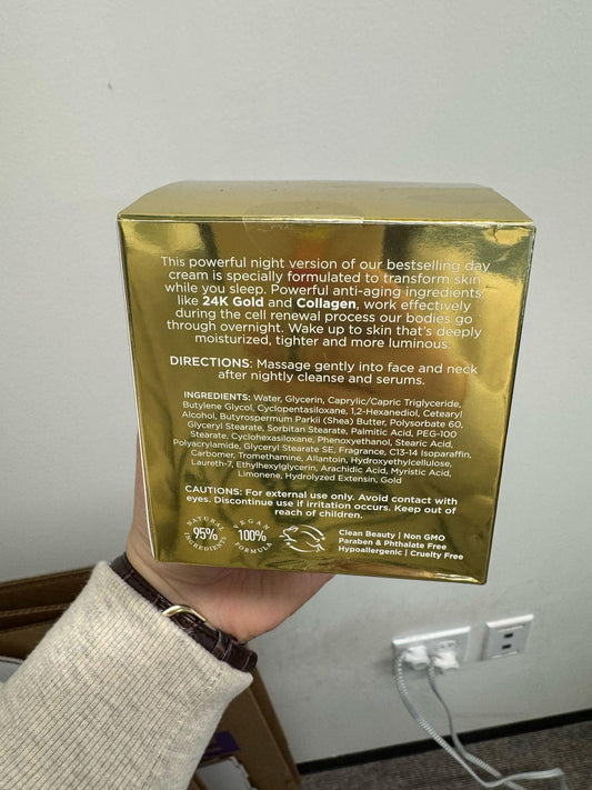 Clear Beauty 24K Gold & Collagen Night Face Moisturizer - Dermatologist Tested, Reduces Age Spots, Fine Lines & Wrinkles, Lifting & Firming Night Cream, Cruelty-Free Korean Skin Care - All Skin Types