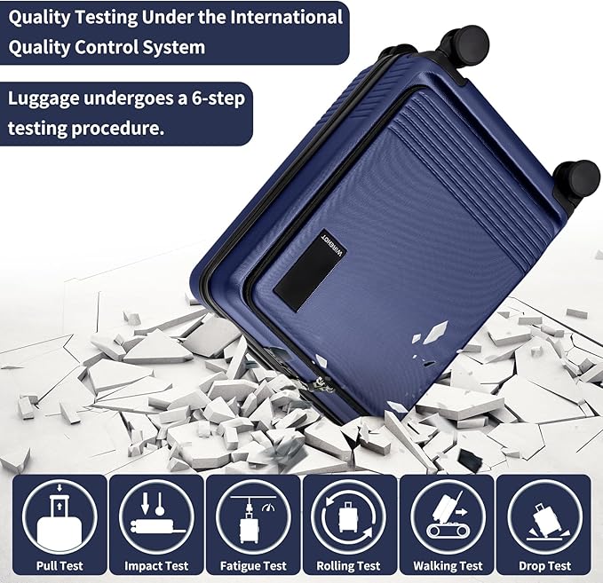 20 inch Small Carry On Luggage Front Open with Laptop Pocket, ABS+PC Hard Shell Suitcase with Spinner Wheels TSA Lock & YKK Zipper, 20in/Toiletry Bag/Handbag, Dark Deep Navy Blue