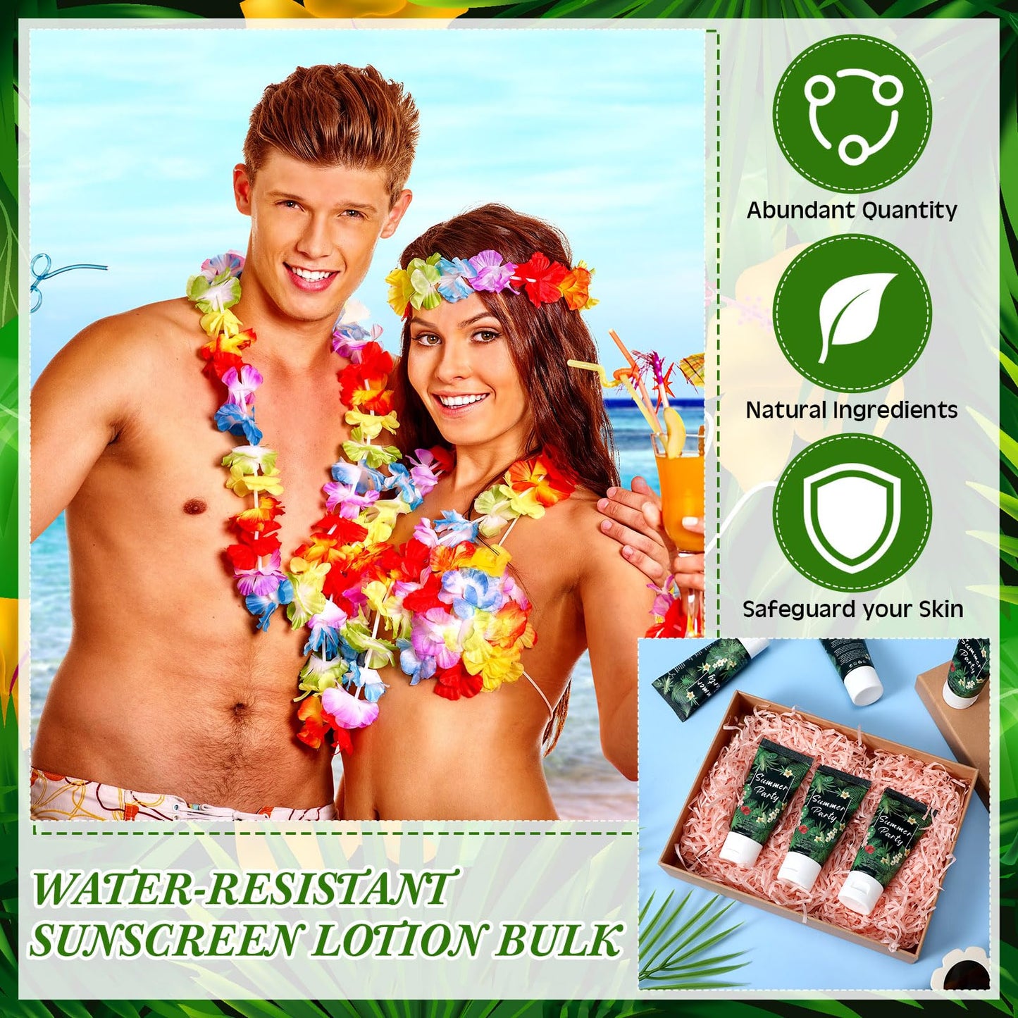 Dansib 12 Pcs Mini Sunscreen Bulk for Summer Travel Size SPF 30 Water Resistant Sunscreen Lotion Bulk for Thank You Gifts Wedding Bridal Shower Favors for Wedding Party(White Cream,Tropical)