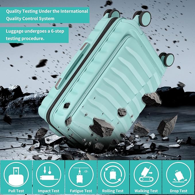 22×14×9 Airline Approved Carry On Luggage with Front Open Pocket Expandable, Spinner Wheels, ABS+PC Hardshell Small 20inch Suitcase with Protective Cover and Luggage Tag, Mint Green