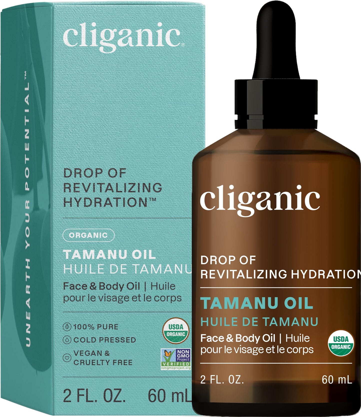 Cliganic USDA Organic Tamanu Oil, 100% Pure - For Face, Hair & Skin | Natural Cold Pressed Unrefined Hexane-Free (Packaging May Vary)