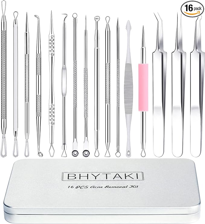 Blackhead Remover Tools, 2025 Latest 16 PCS Pimple Popper Tool Kit, Acne Blackhead Tools for Blemish, 410 Premium Professional Stainless Acne Pimple Extractor Tool with Metal Box