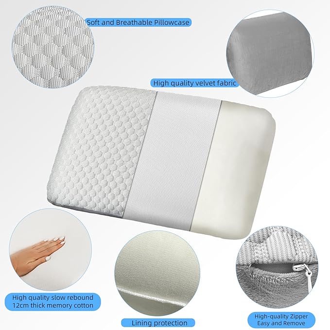 Travel and Camping Pillow- Compressible Medium Firm Memory Foam Pillow with Carry Bag for Backpacking & Airplane, Lumbar Support. Breathable Cooling Fabric, Washable Pillowcase (Royal Silver)