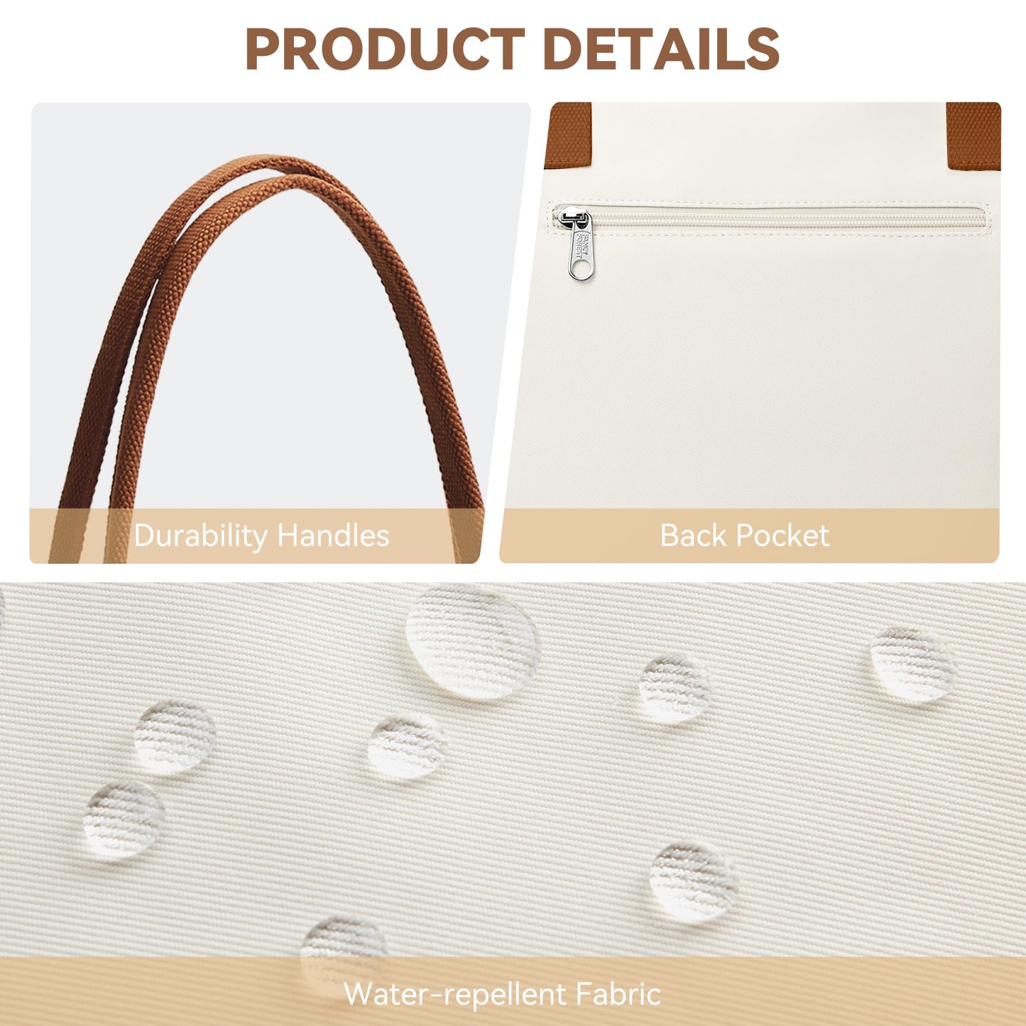 KALIDI Tote Bag for Women Nylon Top-Handle Purse,Shoulder Hobo handBag with Zipper Leisure Foldable Weekend Beige