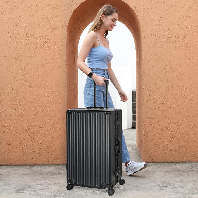 AnyZip Luggage Aluminium Frame Suitcase Hard Shell TSA Lock No Zipper 28In Black