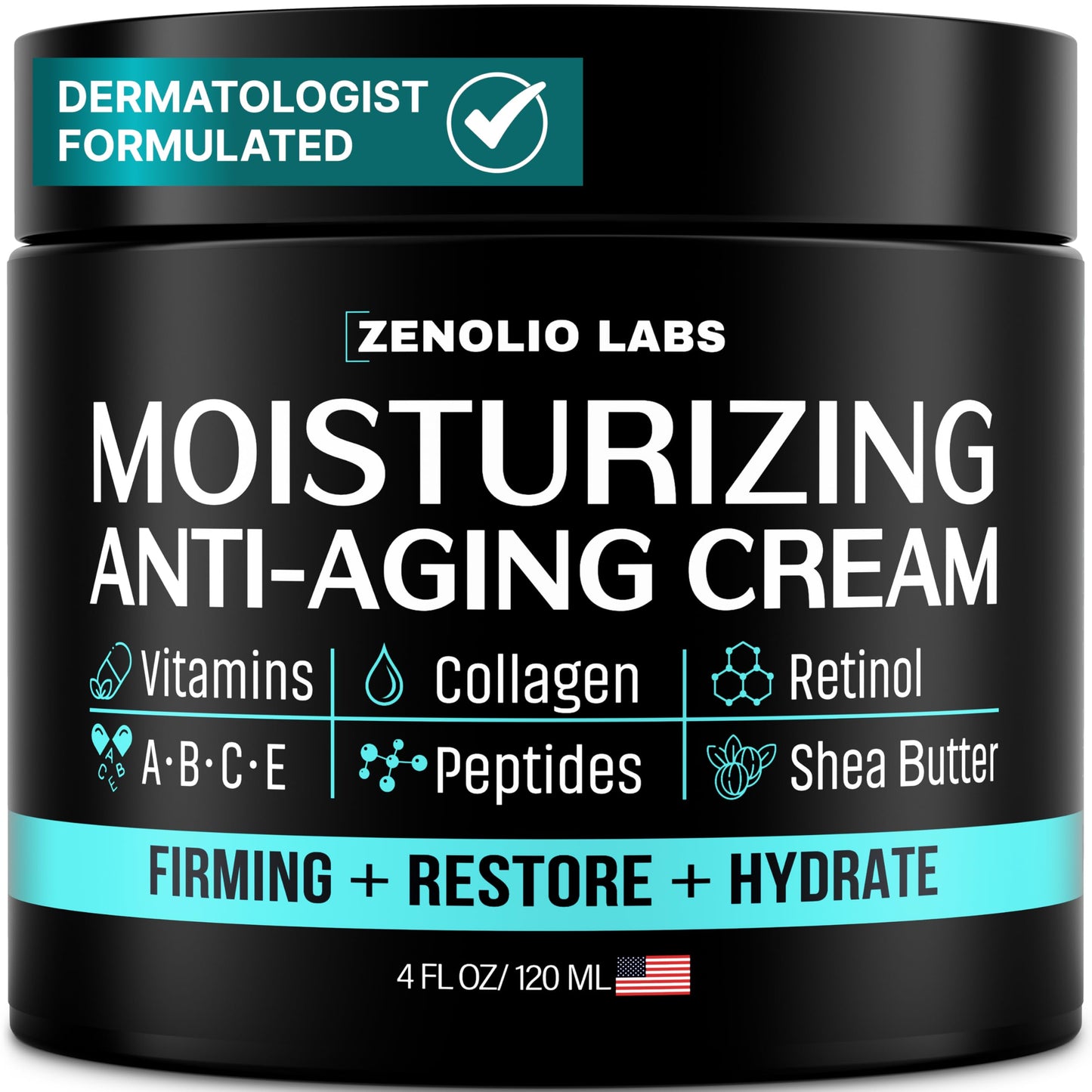 Mens Face Moisturizer Cream - Anti Aging & Wrinkle Face Cream - Mens Facial Moisturizer - Retinol, Collagen, Peptides, Shea Butter, Vitamins E & A - Facial Skin Care Eye Lotion - Day & Night – 4 oz