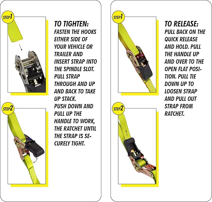 Cartman Ratchet Tie Down, 8Pk 15Ft, 500Lbs Load Cap/ 1500Lbs Break Strength, Cargo Straps for Moving Appliances, Lawn Equipment, Motorcycle in a Truck, with Carry Bag