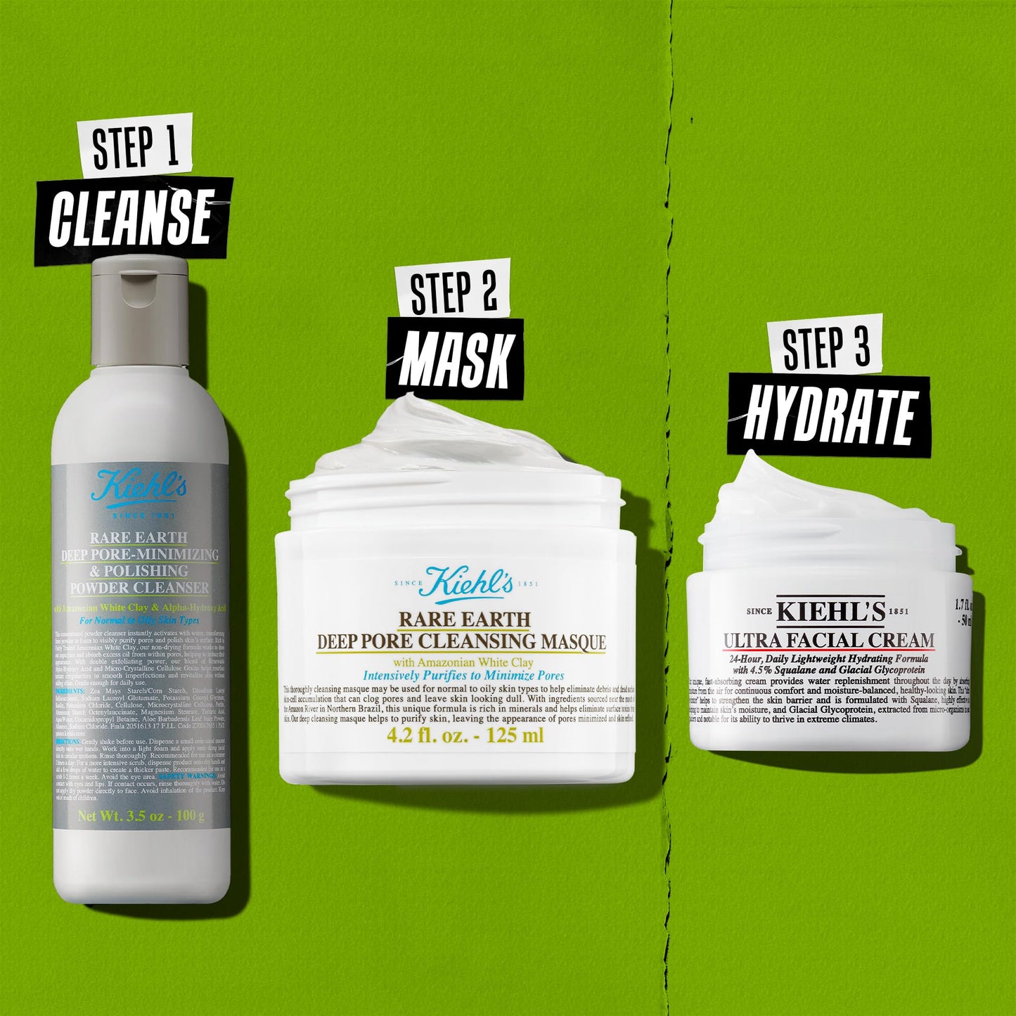 Kiehl's Rare Earth Deep Pore Cleansing Mask, Oil-Minimizing Face Mask for Clogged Pores, Detoxifies & Refines Skin, Absorbs Excess Oil, with Amazonian White Clay & Aloe Vera - 0.95 fl oz