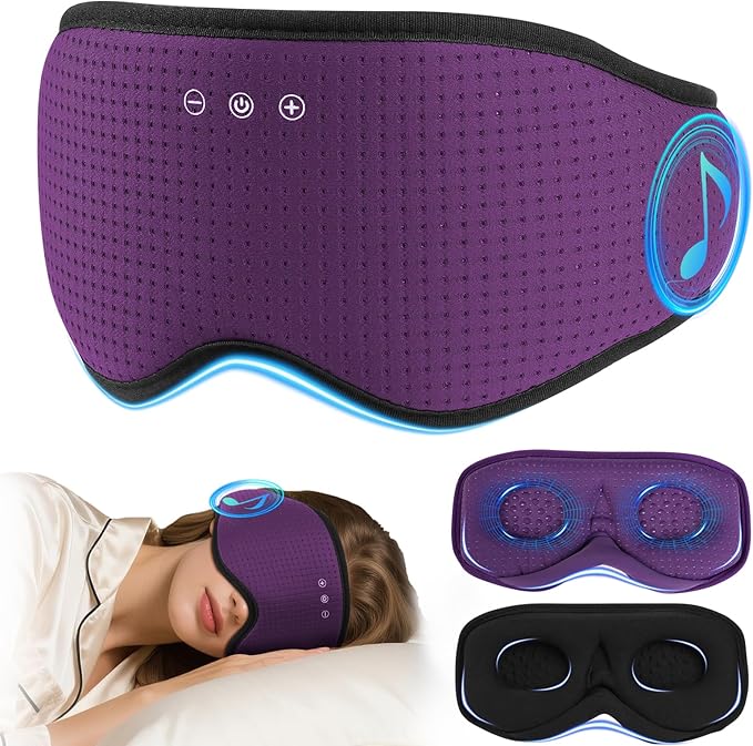 Sleep Mask with Bluetooth 5.4 Headphones, Removable 3D Eye Cups, Timing Sleeping Headphones for Side Sleepers, Wireless Music Eye Mask Speakers for Men, Women, Tech Gifts, Purple