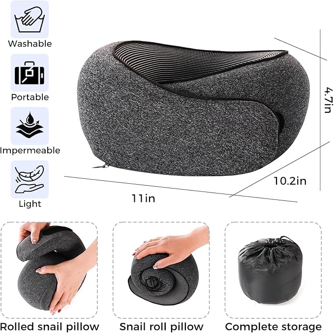 Travel Pillow,Travel Neck Pillows for Airplanes,Comfortable Breathable Cover,Memory Foam 360 Degree Support Stowable Pillows,Ideal Accessory for Sleeping Offices and Cars(Black)