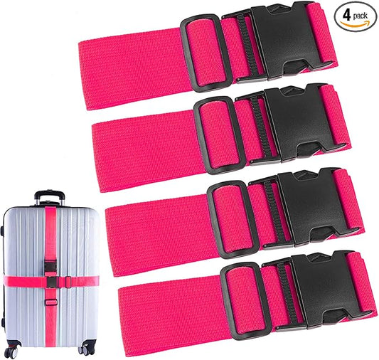 4Pcs Luggage Straps for Suitcase Travel Accessories TSA Approved, 80In Long Belts to Keep Your Suitcase Secure, Adjustable Bag Straps with Quick-Release Buckle for Travel Bag Closure, Rose