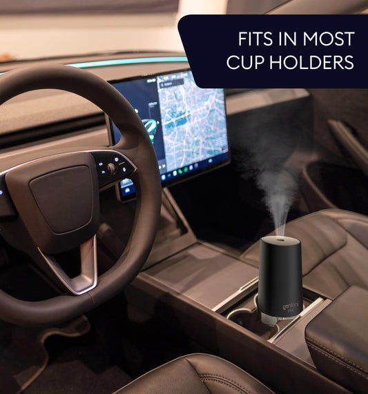 GENIANI Portable Small Cool Mist Humidifier – USB Powered (Not Rechargeable), Compact Desktop Humidifier for Plants, Office, Baby Room – Auto Shut Off & Night Light – Black, 0.25L