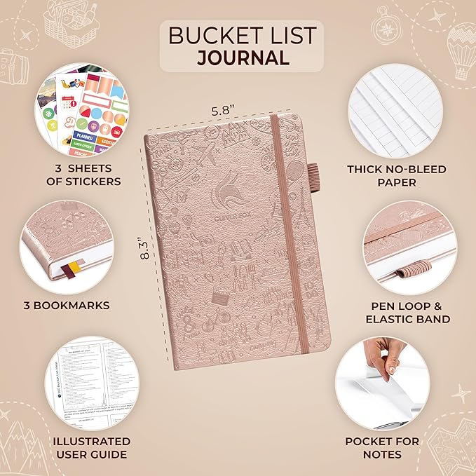 Clever Fox Bucket List Journal – Inspirational Book for Memories & Adventures – Motivational Bucket List Notebook for Couples, A5 (Rose Gold)