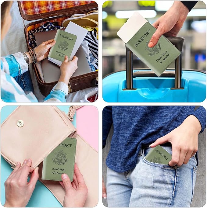 Cnycmy Passport Holder–Slim Travel Organizer for Passport, RFID Blocking,Boarding Pass, Credit Cards | Vegan Leather & Anti-Theft Design (Moss Green5)