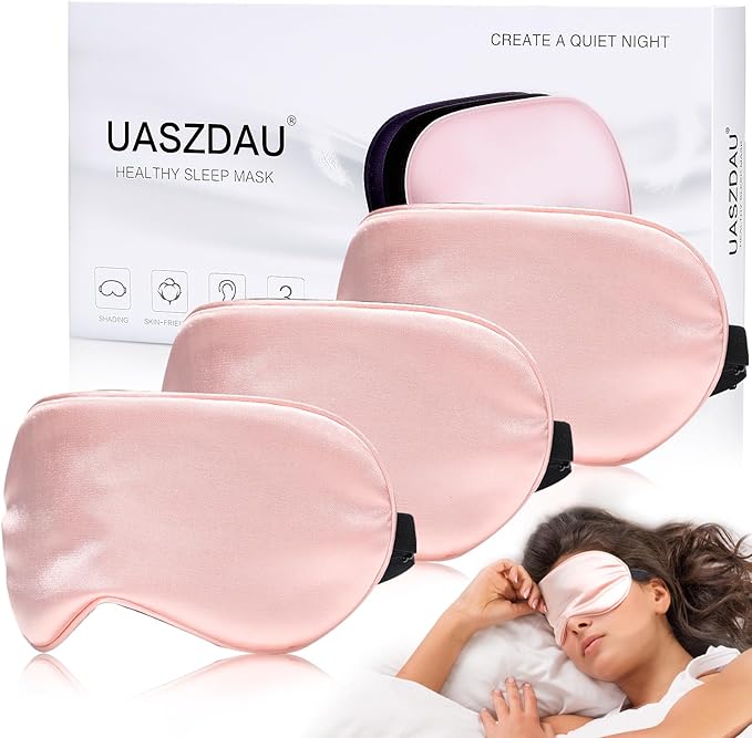 Sleep Mask Silk Eye Mask for Sleeping, Super Soft Blackout Eye Mask for Women Men, Side Sleeper Covers for Sleeping with Adjustable Straps, Travel Sleep Mask, 3 Pack