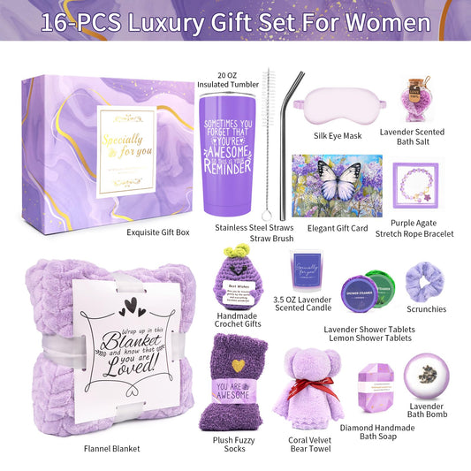 Gifts for Women Spa Basket, Lavender Spa Gift Basket,16 Pcs Self Care Package for Women, Mom, Wife, Girlfriend, Sister, Unique Get Well Sets for Birthday, Mother's Day, Christmas, Valentine's Day