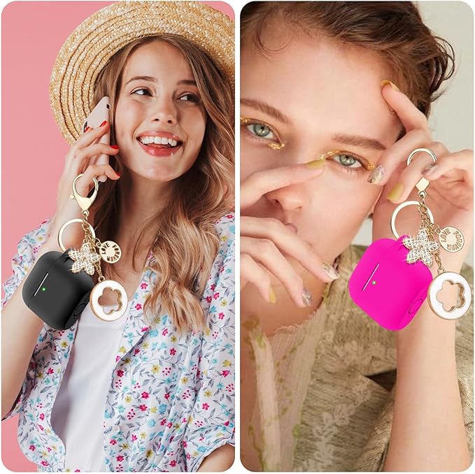 Case Cover for Apple Airpods 4 - VOTILE Airpods 4 Cases 2024 Cover Women Silicone iPods 4 Earbuds Wireless Accessorie Charging Cases Girl Bling Keychain for Airpod iPods 4th Generation - Hot Pink