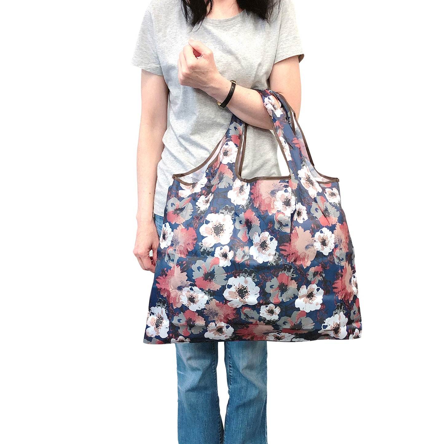 allydrew Large Foldable Tote Nylon Reusable Grocery Bags, Gray Ferns