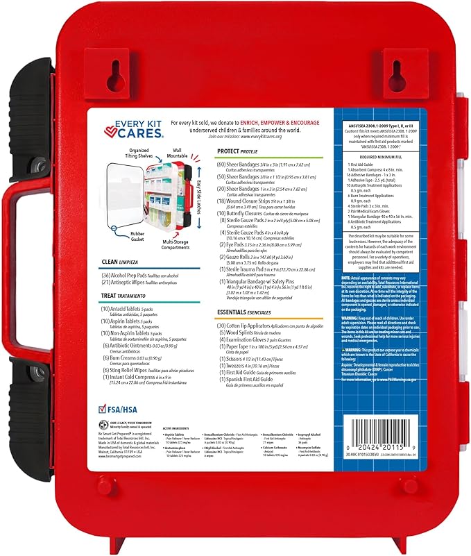 Be Smart Get Prepared First Aid Kit Hard Red Case 326 Pieces Exceeds OSHA and ANSI Guidelines 100 People - Office, Home, Car, School, Emergency, Survival, Camping, Hunting and Sports (20HBC01015REV3)