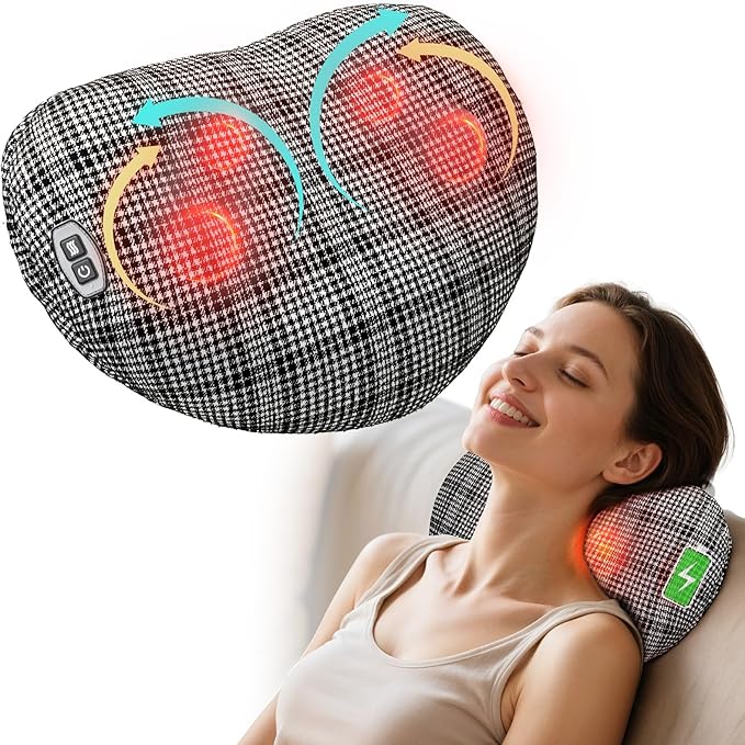 Back Massager for Pain Relief, Gifts for Women Men FSA Eligible HSA, Cordless 120min Neck and Back Massager, Plush Skin-Friendly Kneading Massage Pillow for Full Body Relaxation