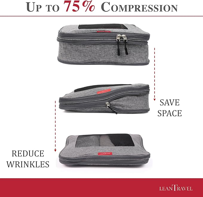 Compression Packing Cubes for Travel Organizers with Double Zipper, LeanTravel