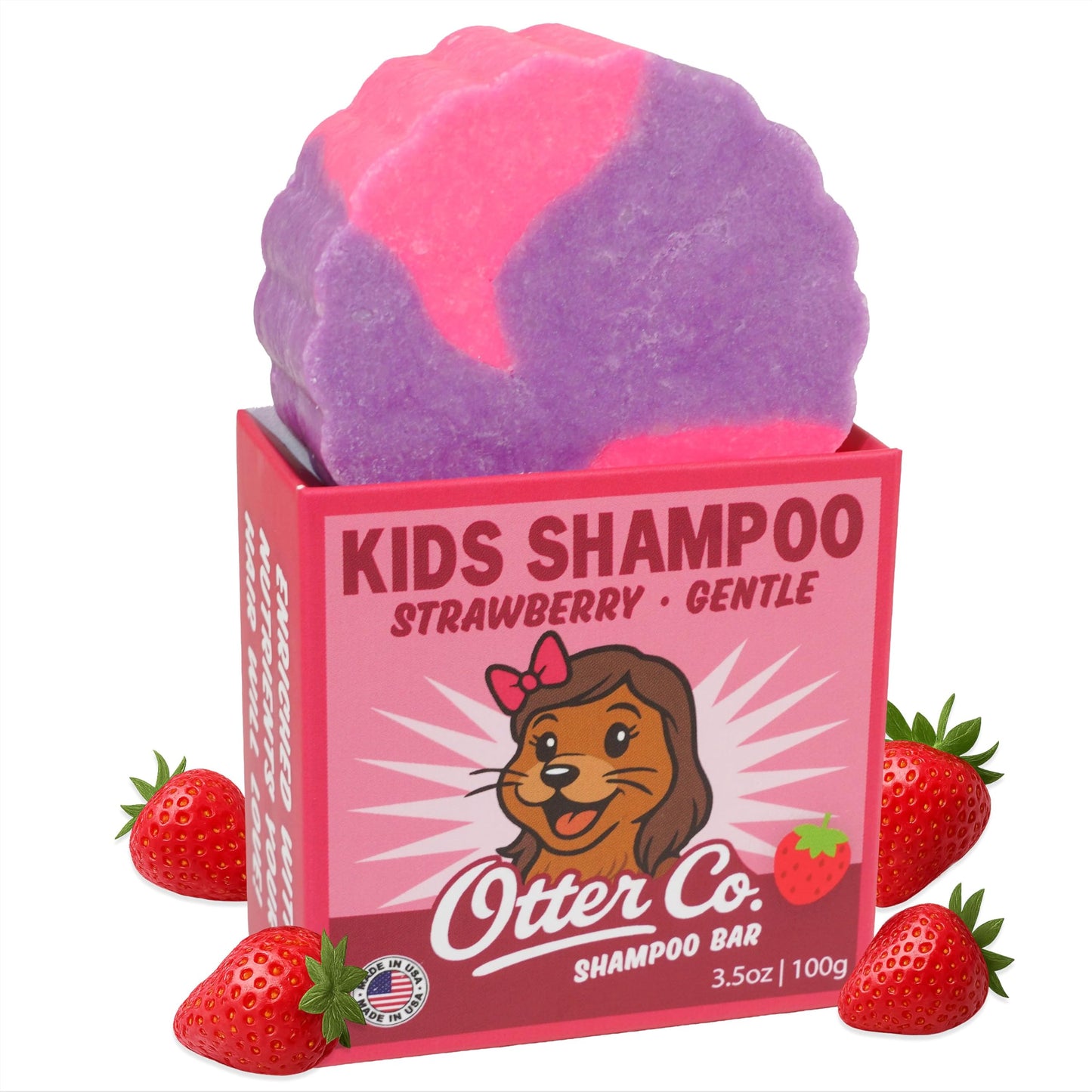 Otter co. Kids Gentle Strawberry Shampoo Bar – Tear Free Toddler Shampoo – Sulfate Free & Non Toxic – Made with Organic Ingredients – Vegan, Cruelty Free, Natural & Hydrating for All Hair, USA Made