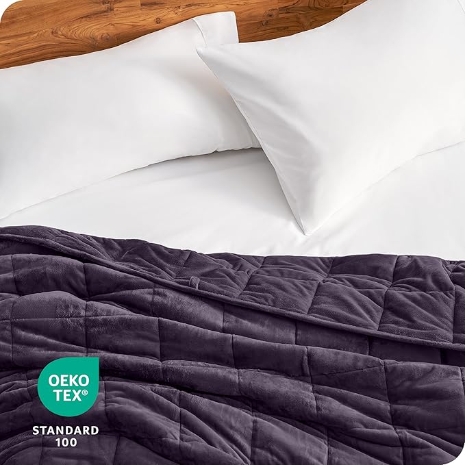 Bare Home Weighted Blanket Twin or Full Size 7lb (40" x 60") - Minky Fleece - Premium Heavy Blanket Nontoxic Glass Beads (Eggplant, 40"x60")