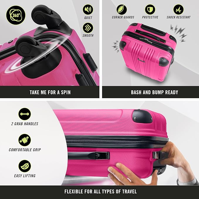 Kenneth Cole REACTION Out of Bounds Lightweight Hardshell 4-Wheel Spinner Luggage, Magenta, 20-Inch Carry On