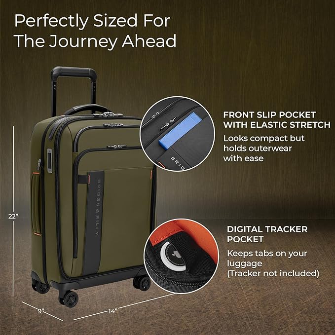 Briggs & Riley Domestic 22" Carry On Expandable Spinner - Luggage for Travel, Suitcases with Wheels, Softside Rolling Bag for Men & Women - ZDX Collection, Hunter