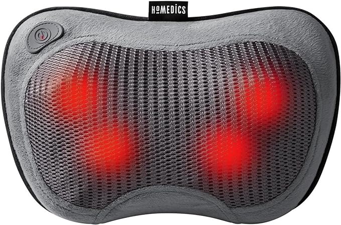 Homedics Cordless Shiatsu All-Body Massage Pillow with Soothing Heat, Reverse Function, Rechargeable Battery, and Integrated Controls –Lightweight