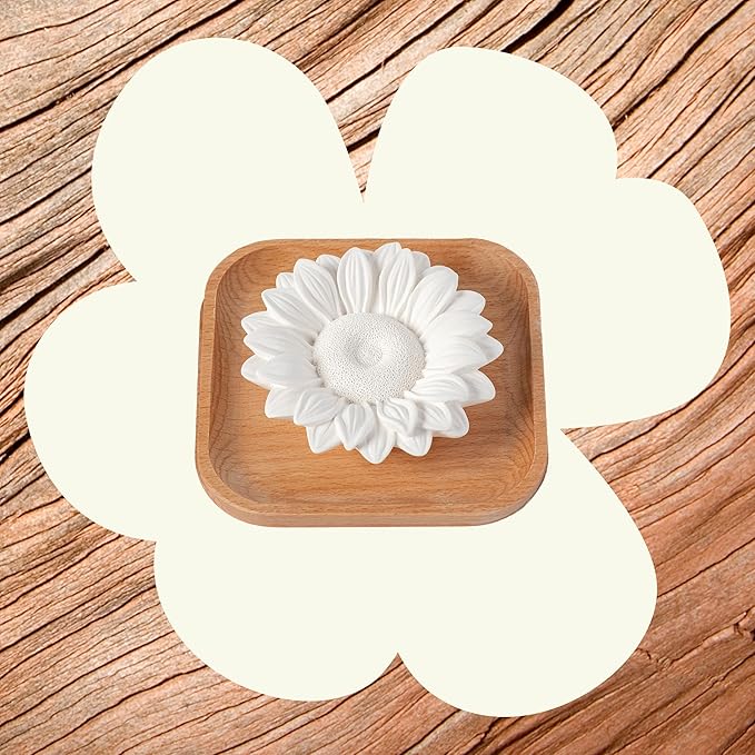 Plant Therapy Passive Sunflower Essential Oil Diffuser – No Heat or Water Needed – Natural Aromatherapy Diffuser for Home, Office, Travel – Elegant Ceramic & Wood Design