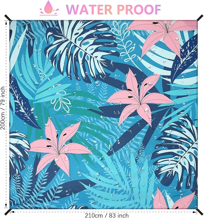 Beach Blanket Waterproof Sandproof Beach Mat 79" X 83"/10'x9'for 2-8 Adults Quick Drying Outdoor Picnic Mat Beach Accessories for Travel, Camping, Hiking