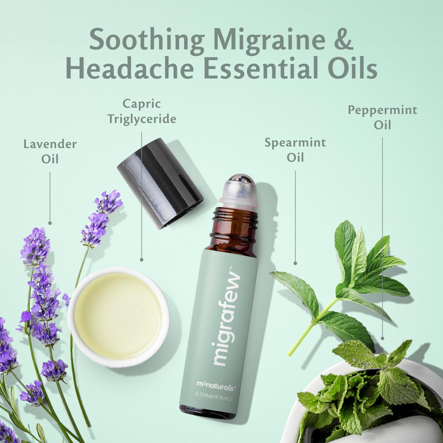 MigraFew Aromatherapy Migraine Roll On | Compact Headache Relief with Cooling Metal Roller for Head Tension and Pressure, Made with Essential Oils (Pack of 3) by M3 Naturals