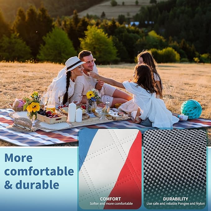 ANJ Outdoors (2025 Upgrade) Extra Large Waterproof Picnic Blankets | Foldable Sandproof Beach Blanket N Outdoor Blanket | 5-Layer Machine Washable Soft Picnic Mat for Camping, Grass, Park N Stadium