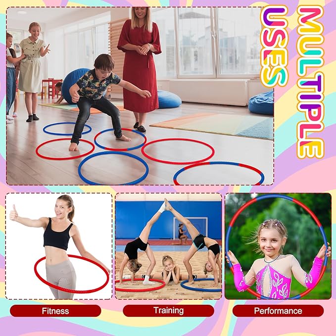 6 Pcs Exercise Hoop Detachable Fitness Rings Adjustable Plastic Toy Fitness Hoop Playground Toys Colored Circles for Teens Games Gymnastics Agility, 28 Inch(Dark Blue, Red)