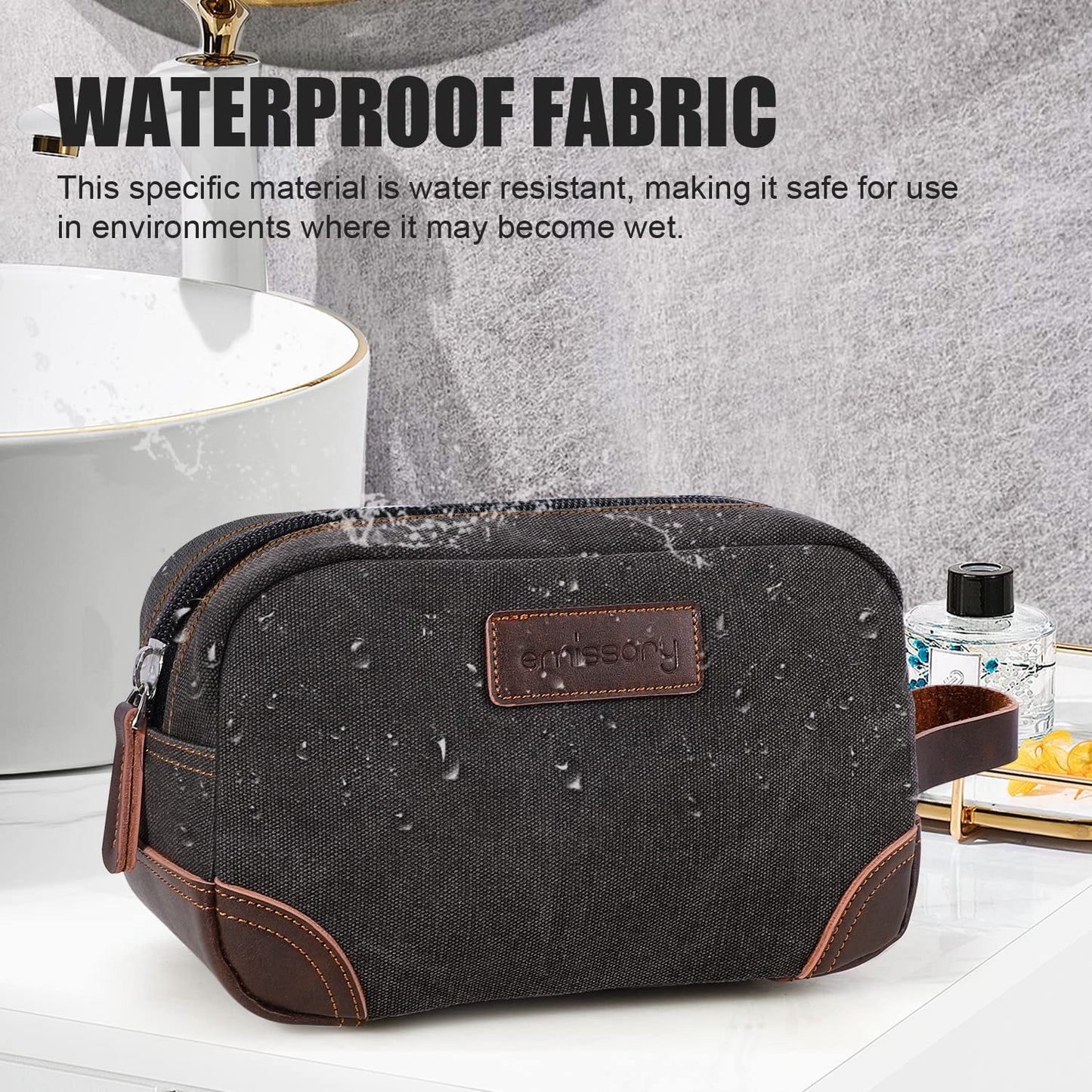 emissary Toiletry Bag for Men, Canvas Travel Toiletry Bag Men's Dopp Kit, Water-resistant Bathroom Bag Mens Shaving Kit, Travel Kit Small Bags, Shaving Bag, Toiletry Bags