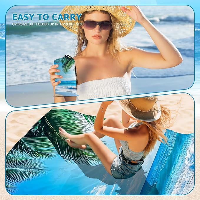 Beach Blanket Waterproof Sandproof, Palm Tree Oversized Extra Large Picnic Mat 83"×95"/8 × 7 FT for 1-7 Adults for Travel Camping Hiking, Quick Drying Lightweight Outdoor Beach Vacation Essentials