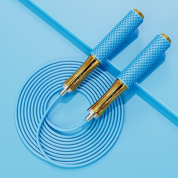 5mm PVC Jump Rope For Men Women - Dual Ball Bearing -Metal Handle Core Covered Rubber Grip- Adjustable 10ft long Skipping Rope - Good For Workout Fitness Weight loss
